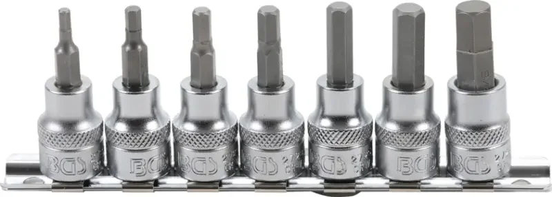 Aktuální Zástrčné šestihranné hlavice 3/8" (inbus 1/8"÷ 3/8") palcové(Sada 7 dílů na kolejničce) BGS 5104 (BGS105104)
