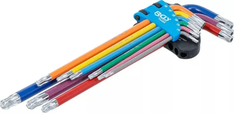 Zástrčné klíče T10 ÷ T50 Multicolour, extra dlouhé, s vrtáním a kulovou hlavou (Sada 9 ks) BGS1074465 (BGS1074465) Super Cena