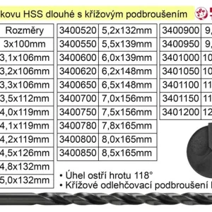 Značkový Vrták do kovu HSS4,0x119mm prodloužený