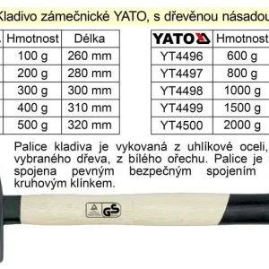 Aktuální Kladivo zámečnické s dřevěnou násadou 500g