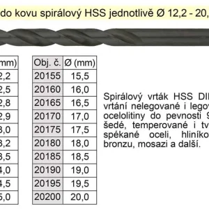 Zlevněný Vrták do kovu HSS 20,0mm - jednotlivěstopka 13mm