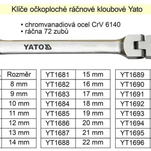 YATO Ráčnový klíč očkoplochý s kloubem 19mm Víkendová Akce