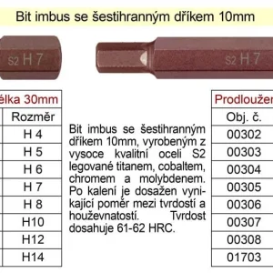 Akční Cena Bit imbusH10 se šestihranným dříkem 10mm délka 30mm