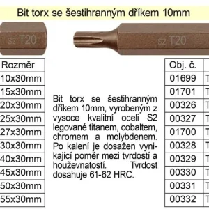 Akce Bit torx T55 se šestihranným dříkem 10mm délka 75mm