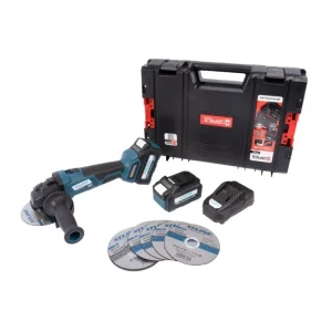 Akce XTLINE Aku úhlová bruska bezuhlíková 18 V, 125 mm + kotouče + 2 baterie 5.0 Ah + nabíječka 3.5 A + box
