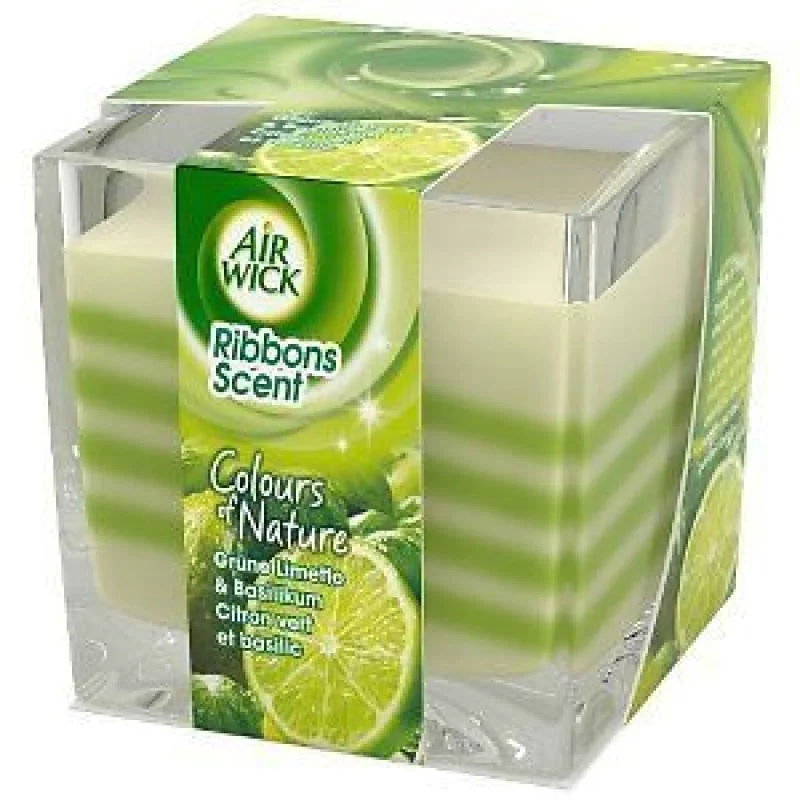 Air Wick Colours of Nature Zelená limetka a bazalka svíčka ve skle 180 g Akce