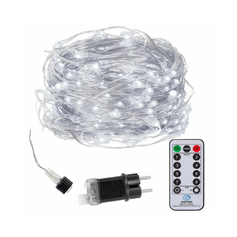 Zlevněný SPRINGOS LED řetěz Nano - 48m, 480LED, 8 funkcí, ovladač, IP44, studená bílá