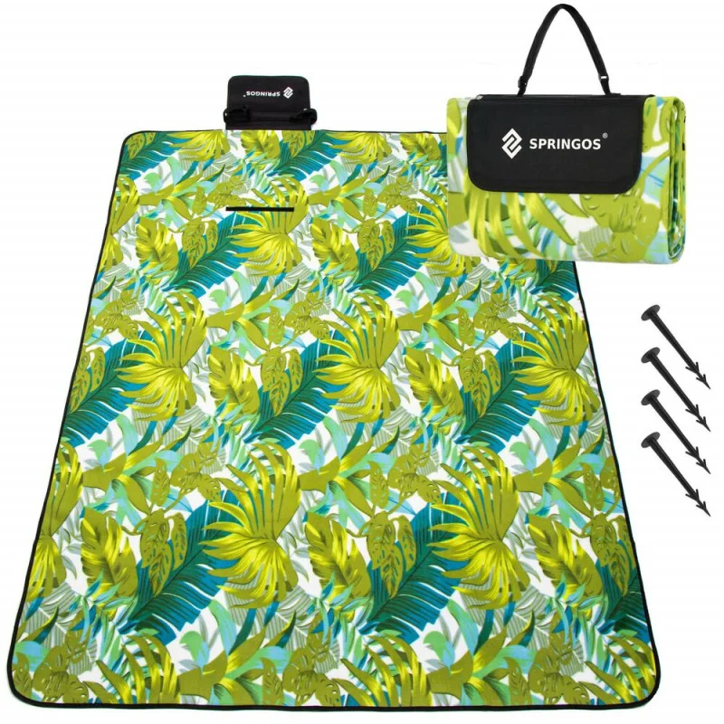 Akční Cena SPRINGOS Pikniková deka 200x150 cm, zelená s listy SPRINGOS PM040