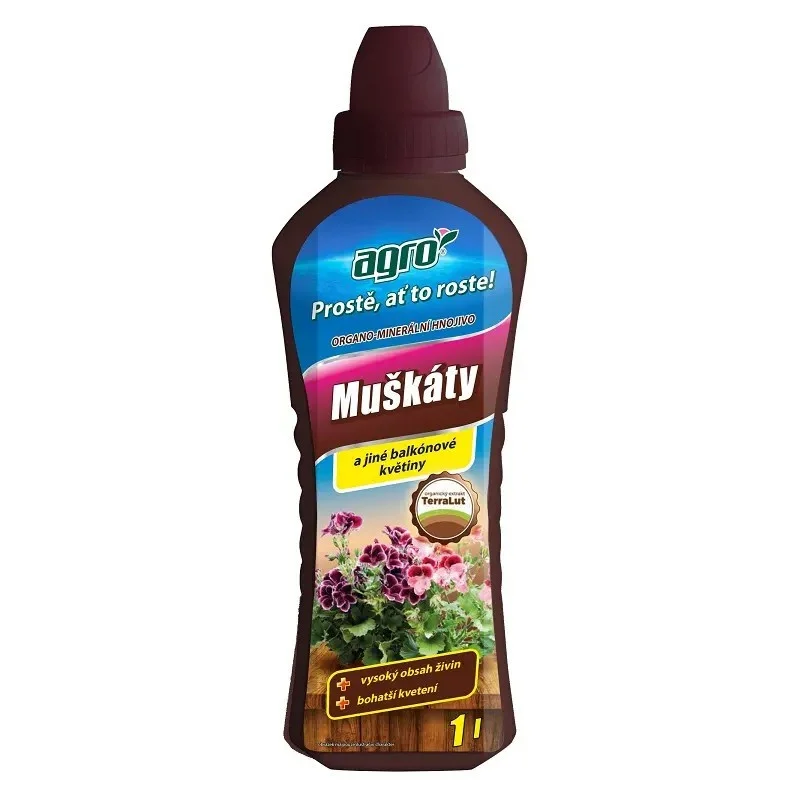 AGRO Kapalné organicko-minerální hnojivo na muškáty 1 L Dokud Zásoby Vydrží